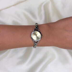 Vintage Accutime Diamond Accent Watch: Two-Tone Bracelet, Champagne Dial